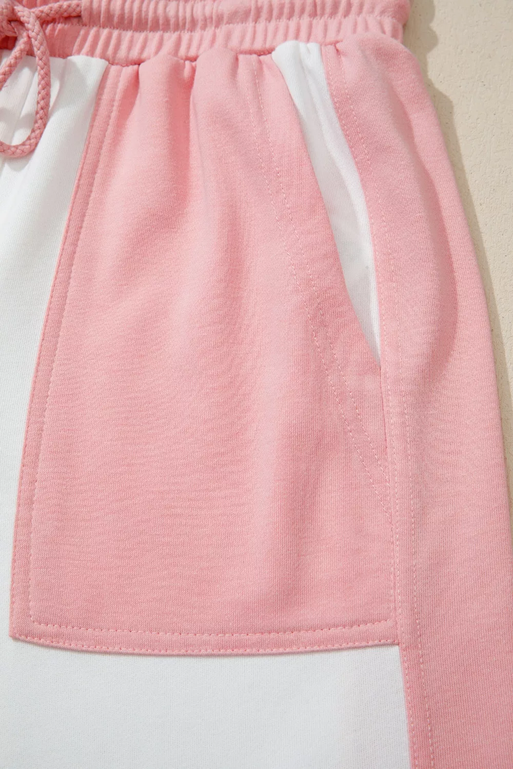 Two-tone Color Block Patchwork Tee Drawstring Loose Pant Set, image 8