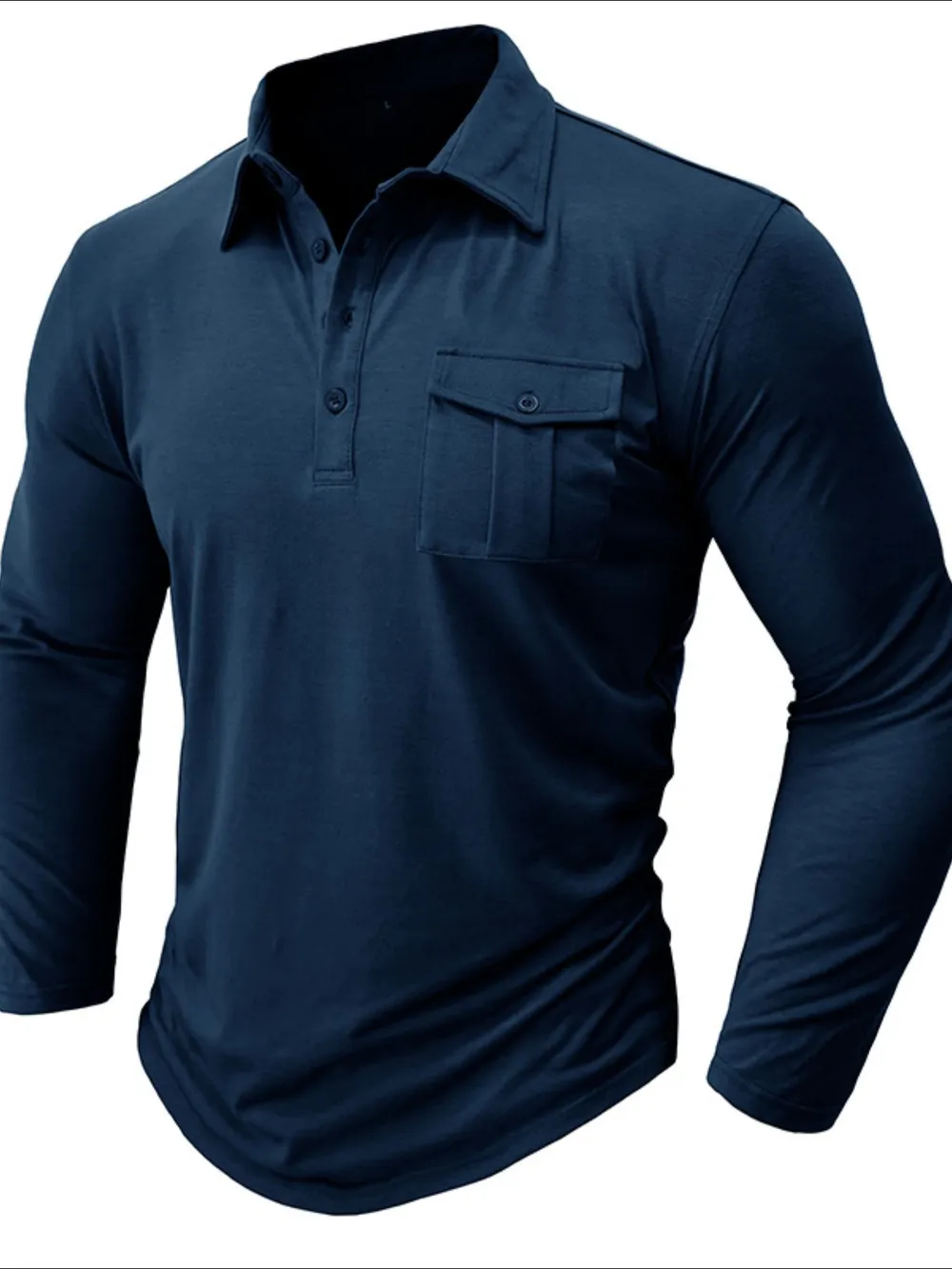 Men's Basic style Collared Neck Long Sleeve Polo, image 6