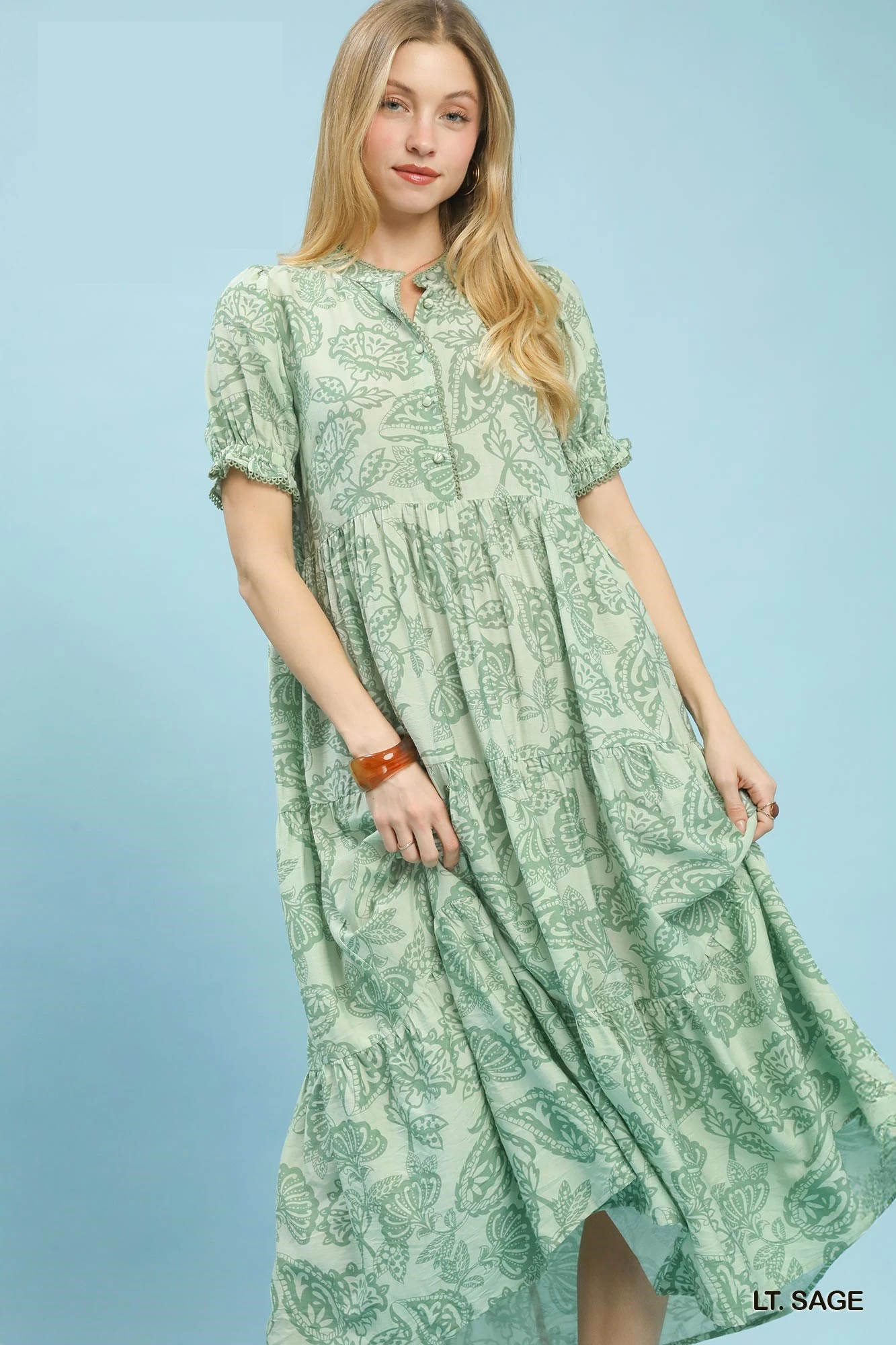 Paisley Print Tiered Midi Dress, image 2