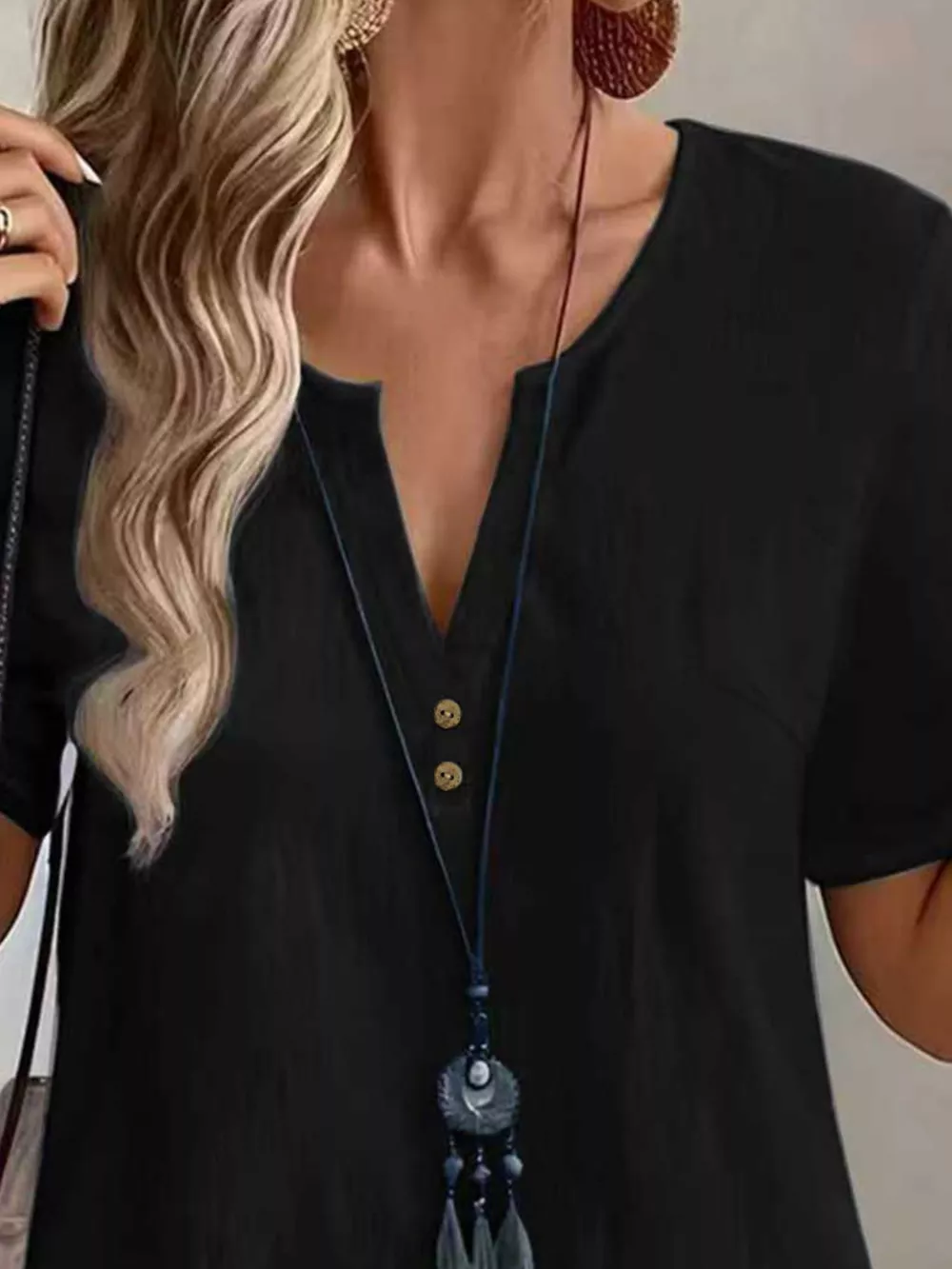 Notched Short Sleeve Blouse, image 2