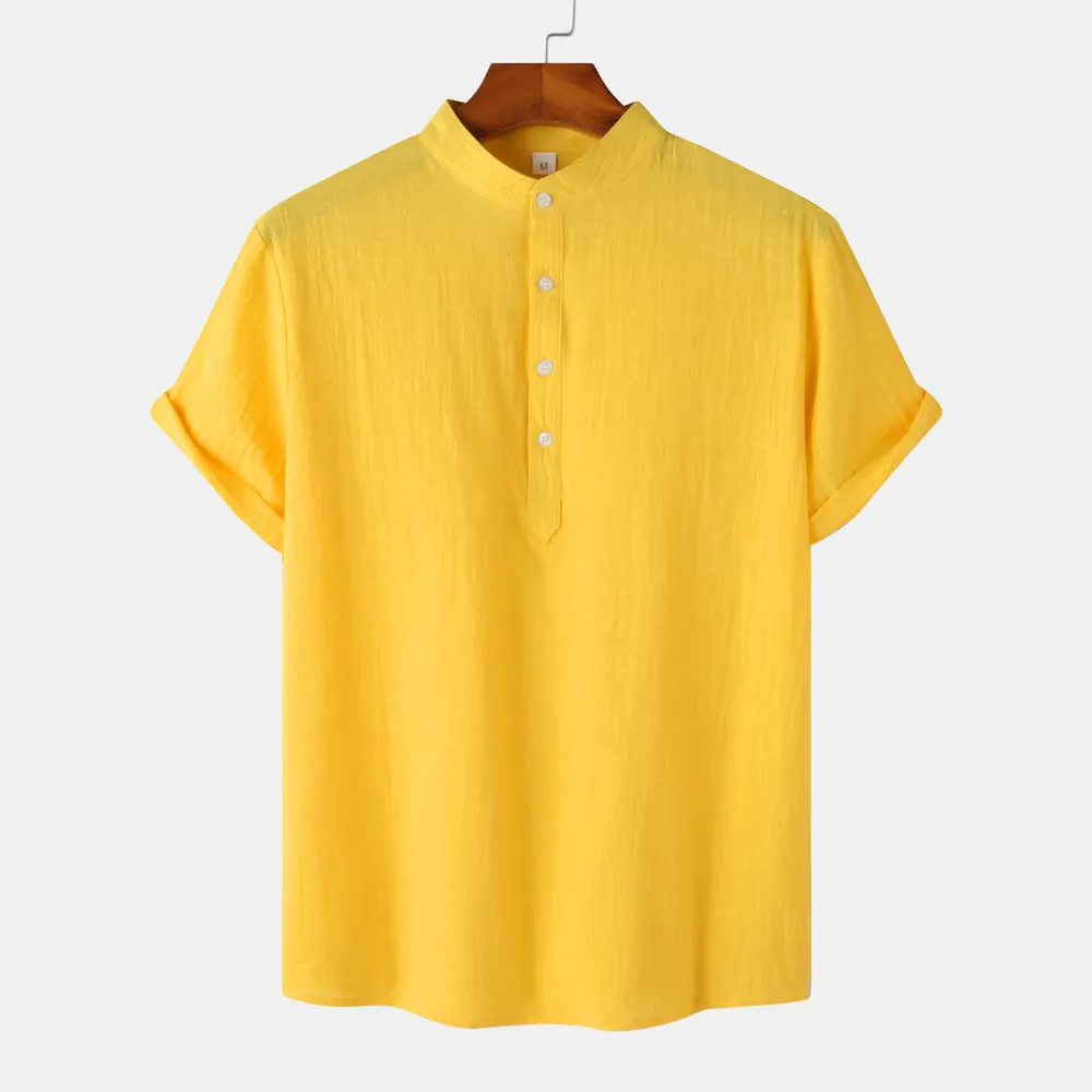 Men's Mandarin Collar Short Sleeve Henley Shirt, image 31