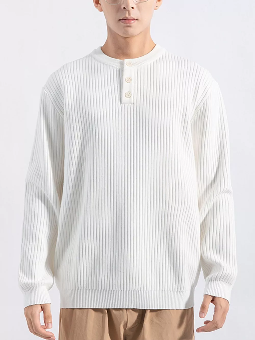 Men's Plus Size Ribbed Button Detail Knit Top, image 13