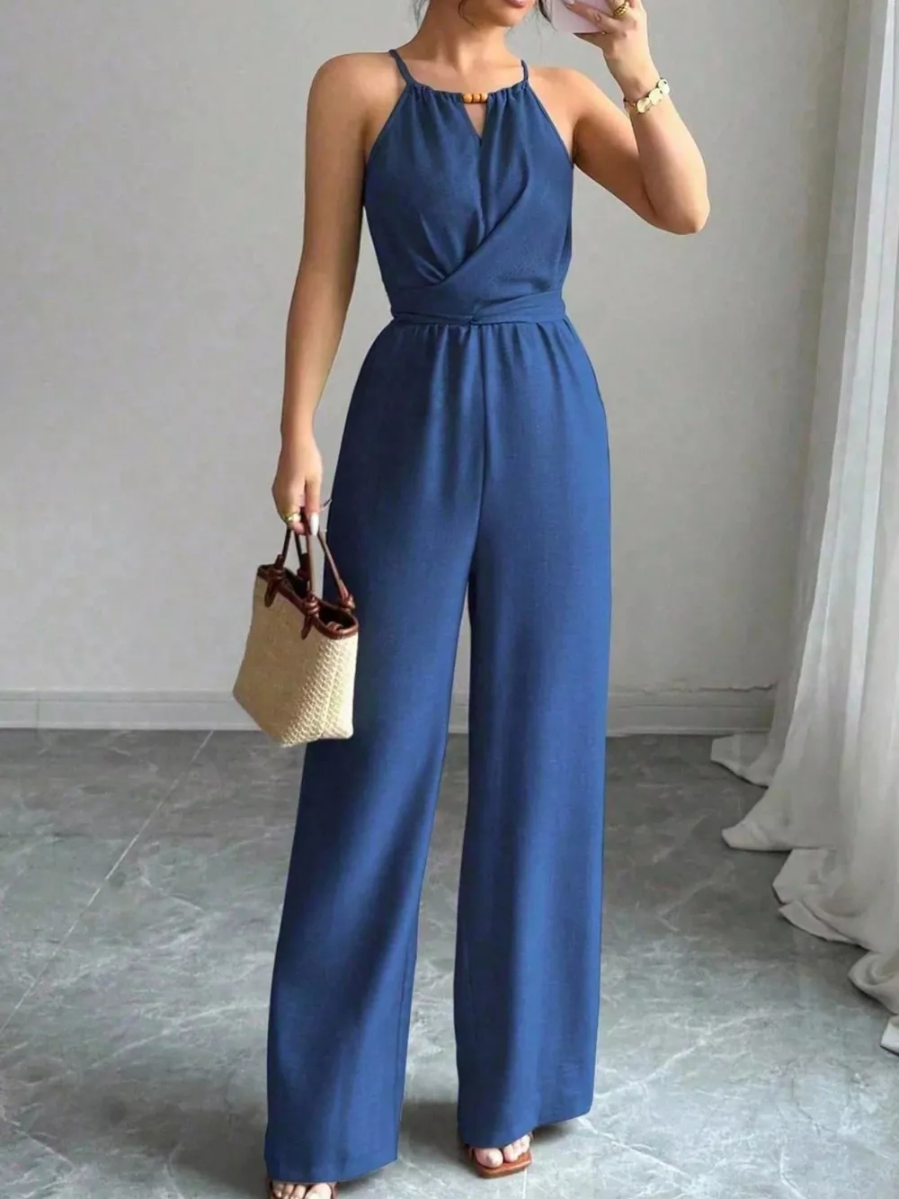 Sleeveless Tie Waist Wide-Leg Jumpsuit, image 10