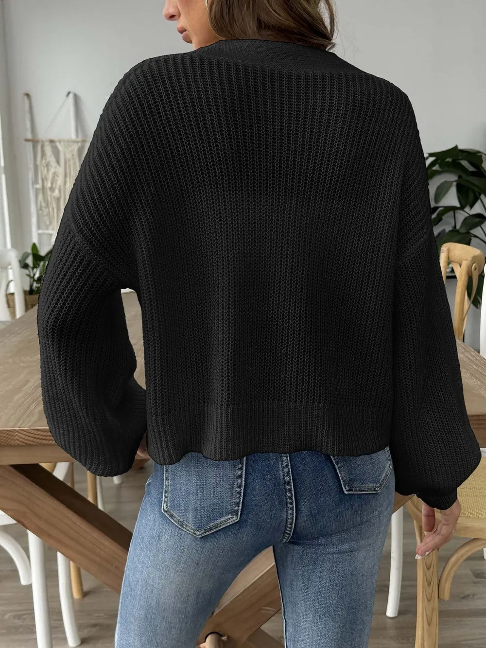 Heart Button Down V-Neck Long Sleeve Cardigan, image 2