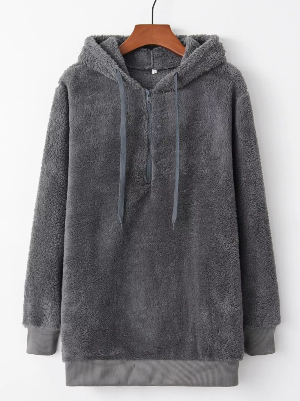 Full Size Half Zip Drawstring Fleece Hoodie Plus Size, image 21
