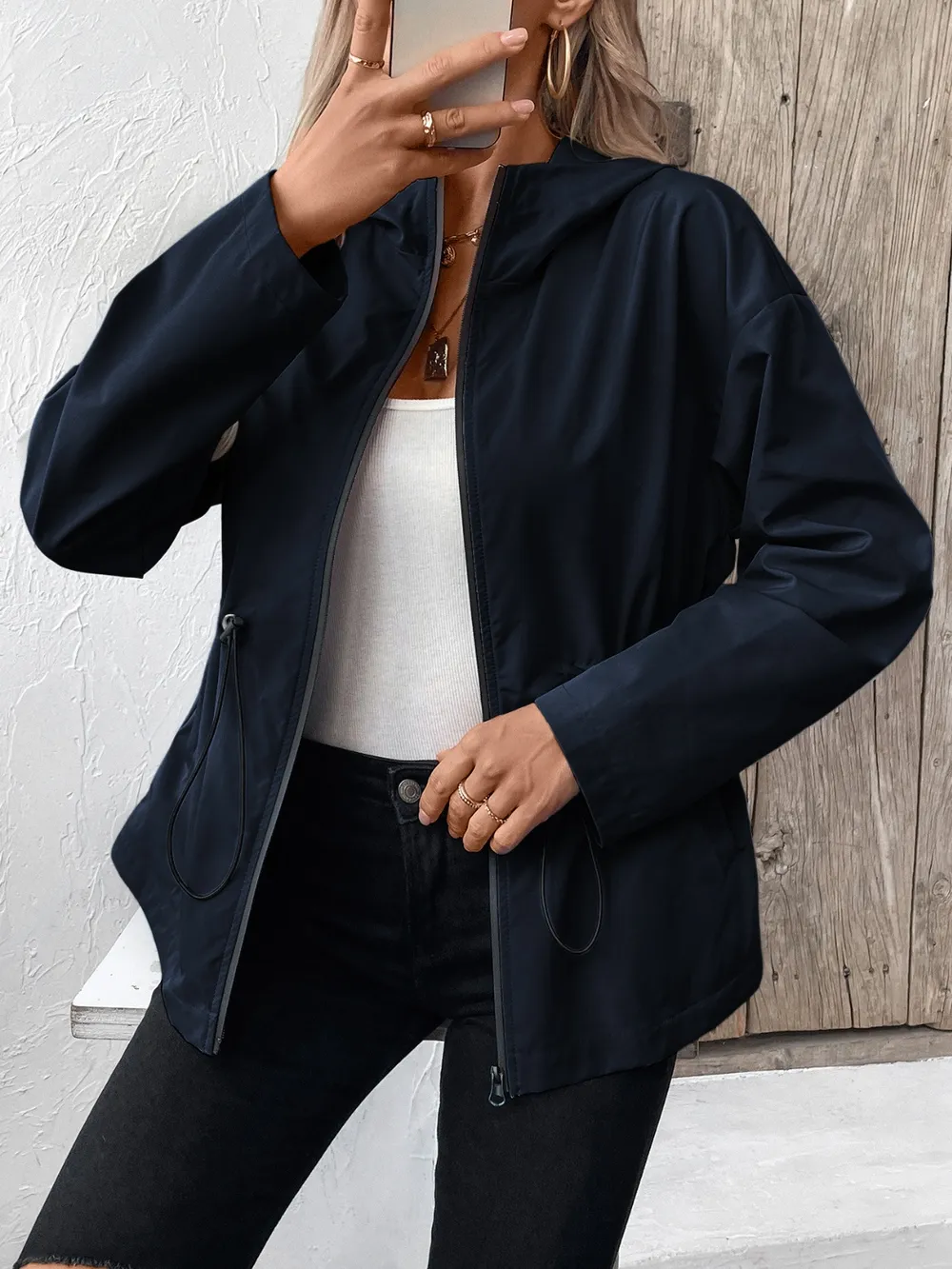 Drawstring Zip Up Hooded Jacket, image 20