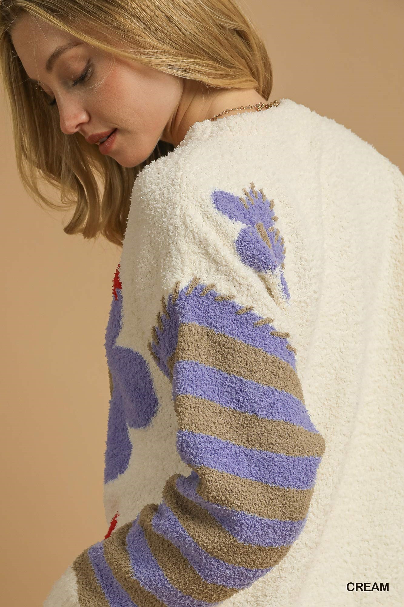 Flower Jacquard Striped Long Sleeve Sweater, image 6