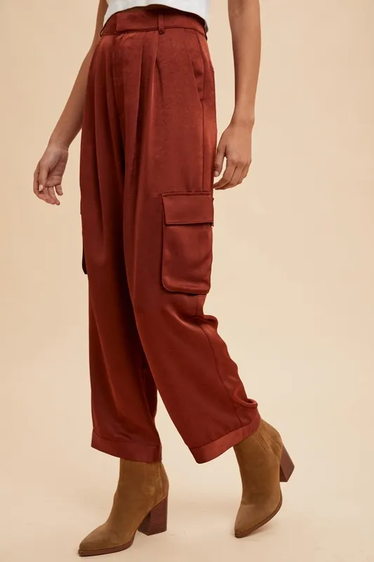 Wide Leg Cargo Satin Pants, image 2