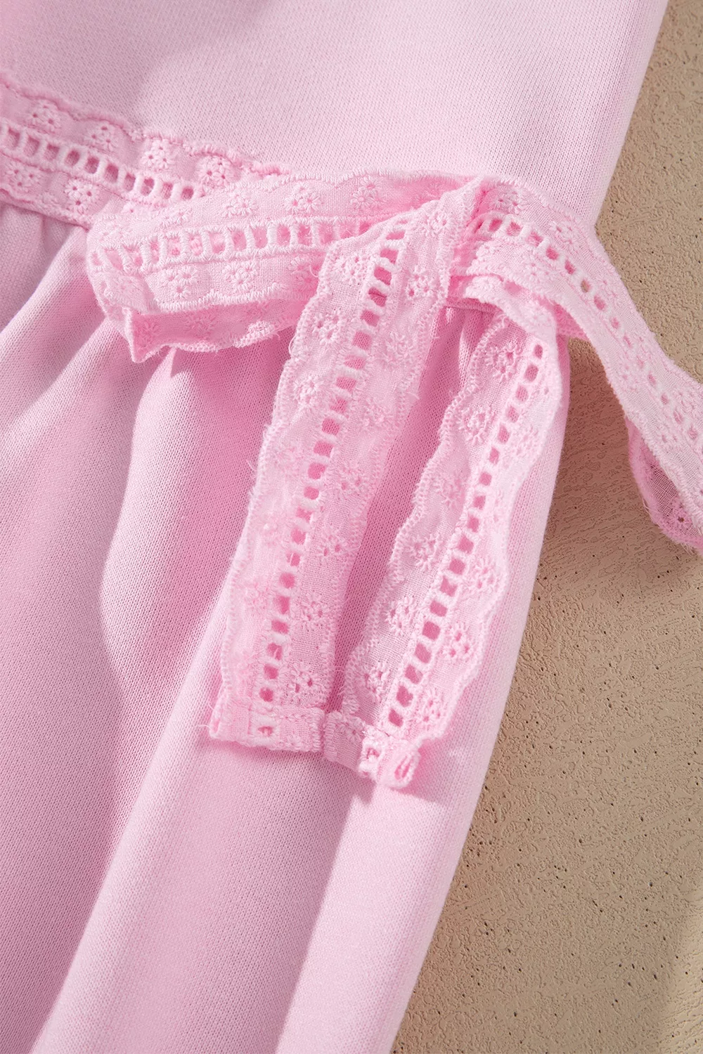 Solid Color Raw Seam Lace Detail Loose Casual Sweatshirt, image 7