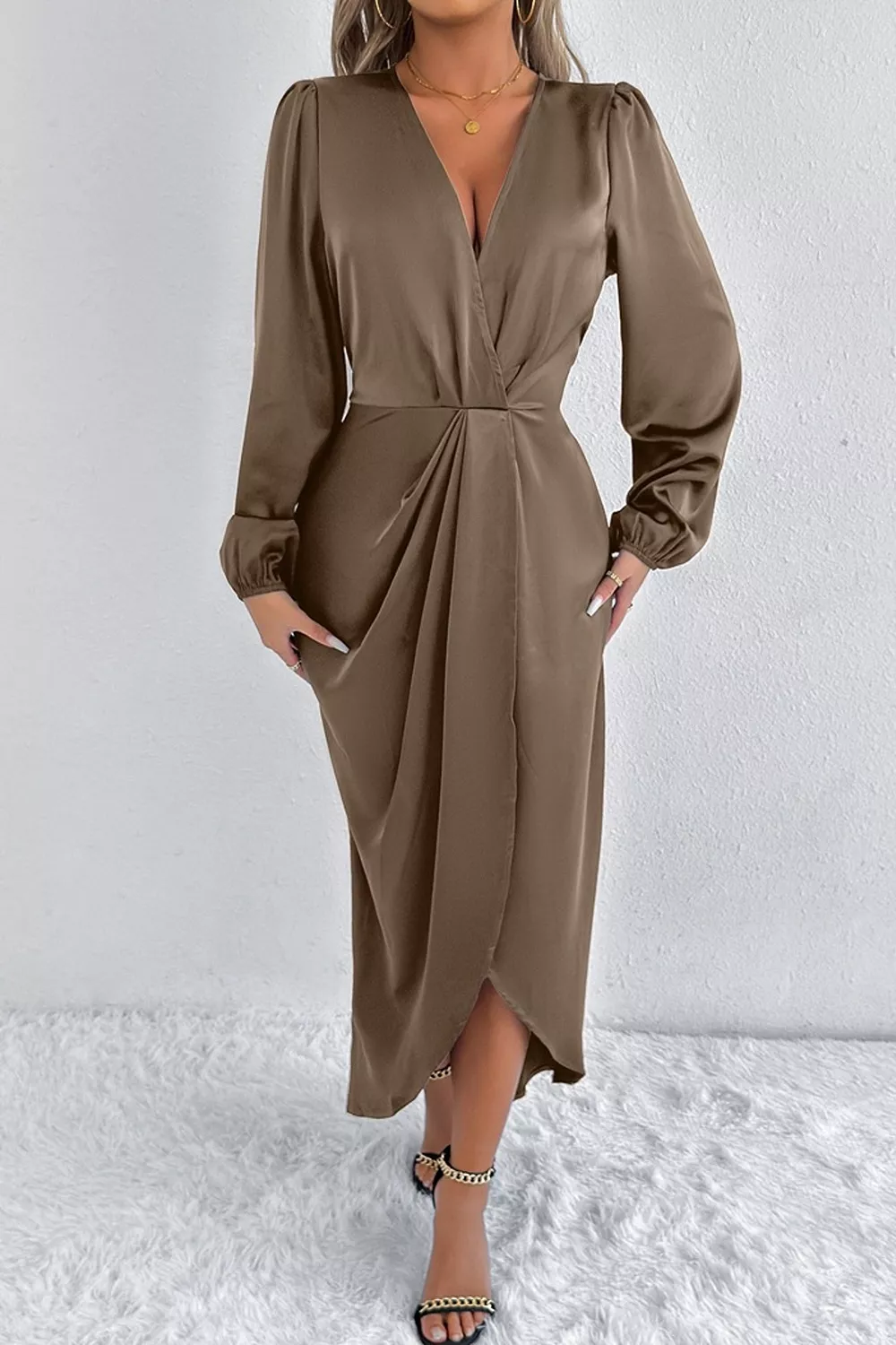 Satin Balloon Sleeve Midi Dress, image 27
