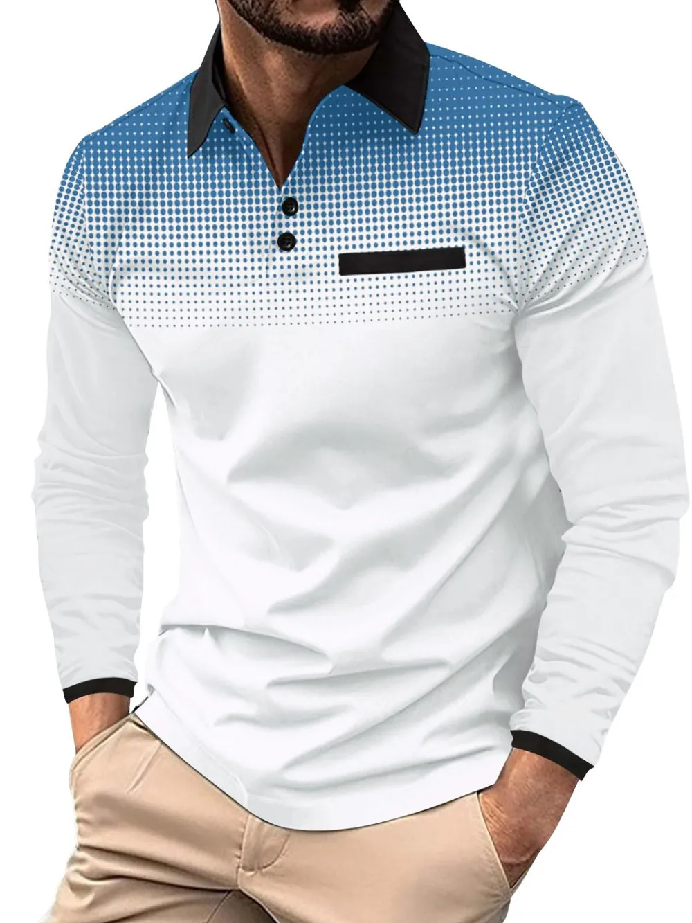 Men's Full Size Collared Neck Long Sleeve Polo Plus Size, image 2