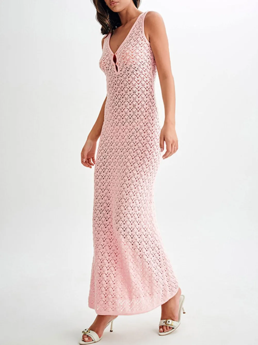 Lace Crochet V-Neck Sleeveless Maxi Dress, image 11