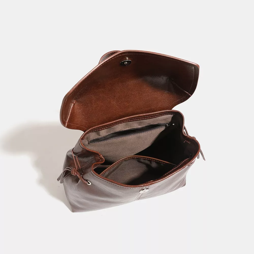 Vintage PU Leather Flap-Over Backpack Bag with Top Handle, image 6