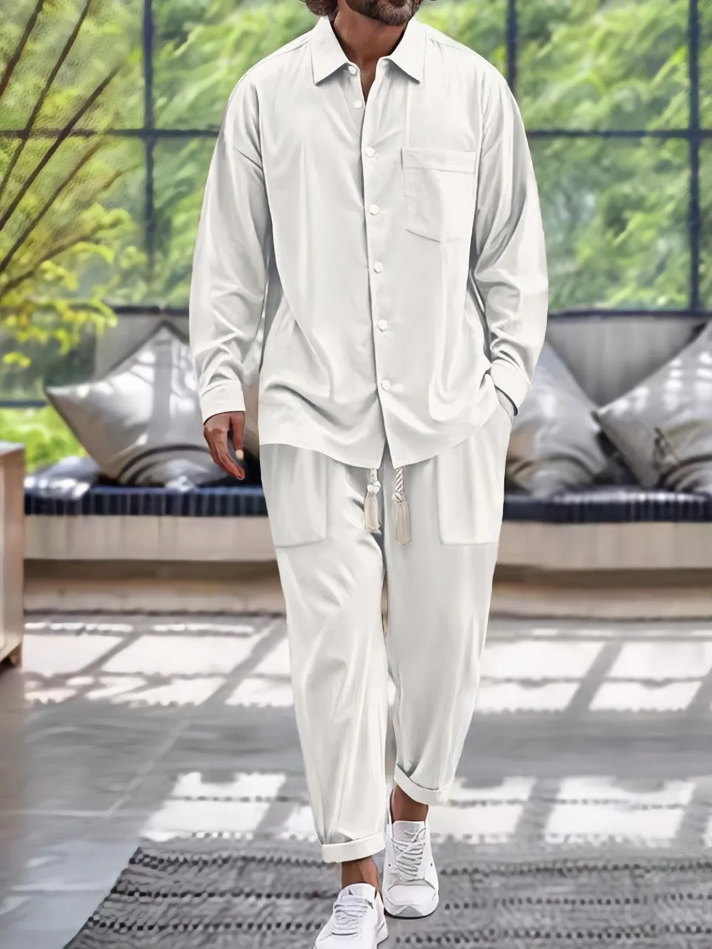 Men's Button Down Long Sleeve Shirt and Pants Set, image 5