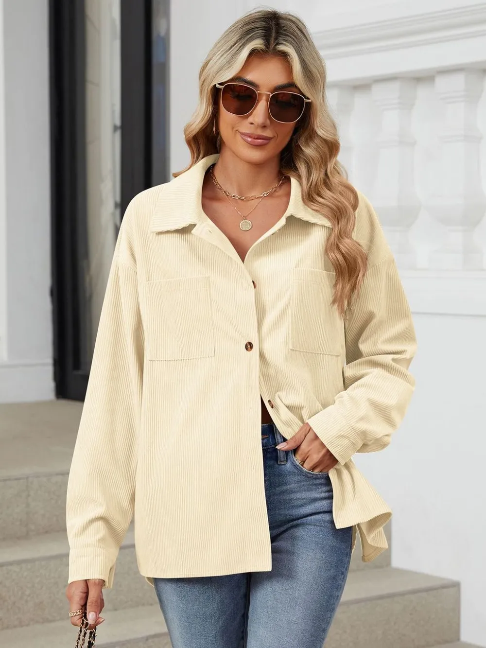 Button Up Long Sleeve Shirt with Breast Pockets, image 22