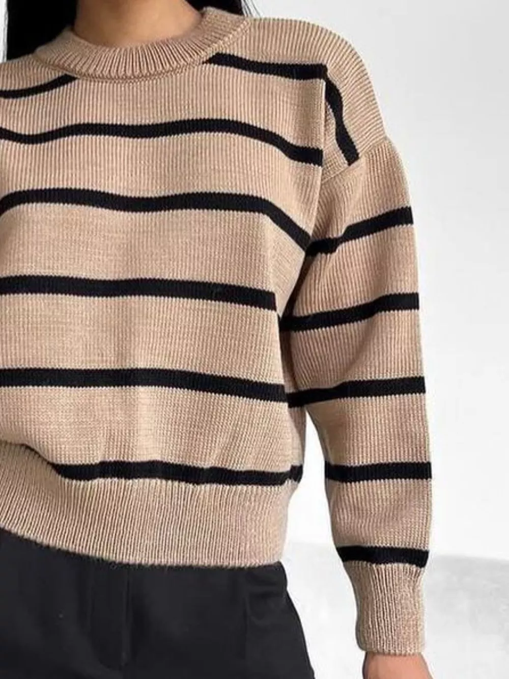 Striped Knit Round Neck Sweater, image 4