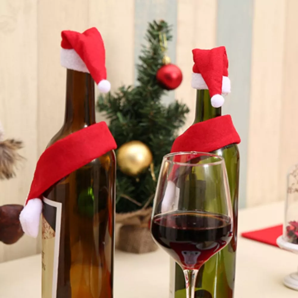 2 Piece Christmas Wine Bottle Santa Hat & Scarf Decorative Covers, image 7