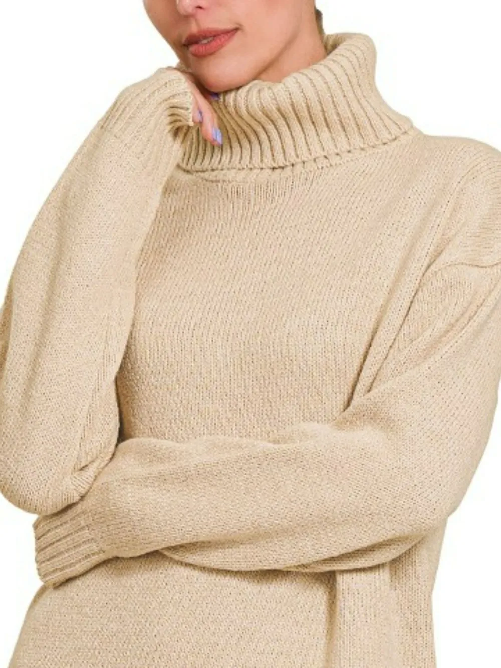 Turtle Neck Long Sleeve Midi Sweater Dress, image 2