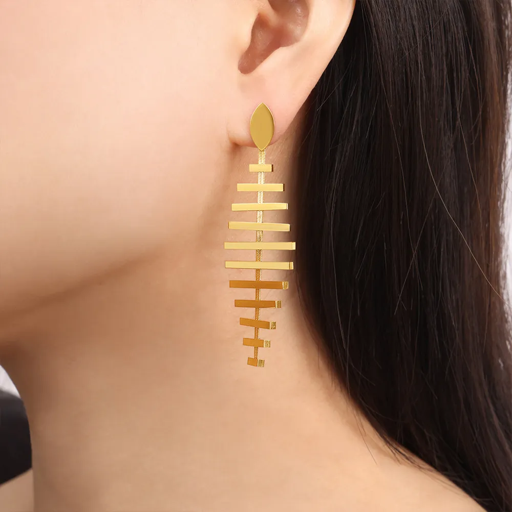 Titanium Steel Fishbone Shape Earrings, image 4