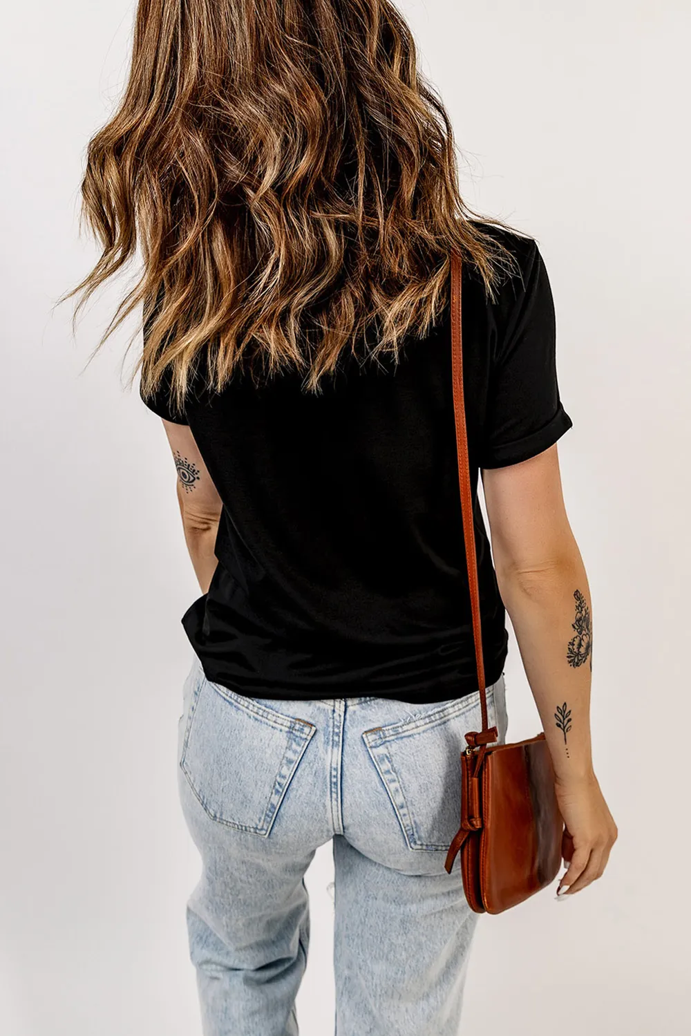 Rhinestone Bow Graphic Round Neck Short Sleeve T-Shirt, image 4