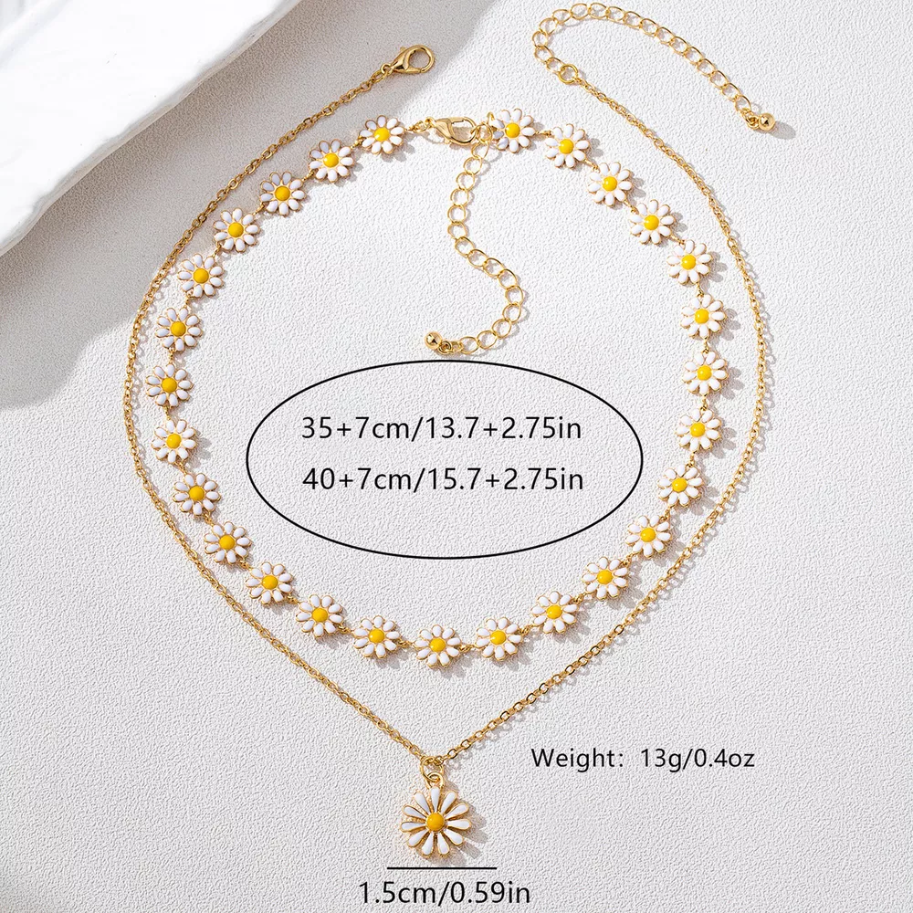 2 Piece 18K Gold-Plated Daisy Necklace, image 4
