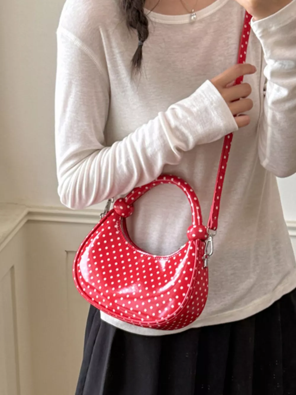 Polka Dot Crescent Crossbody Bag, image 7