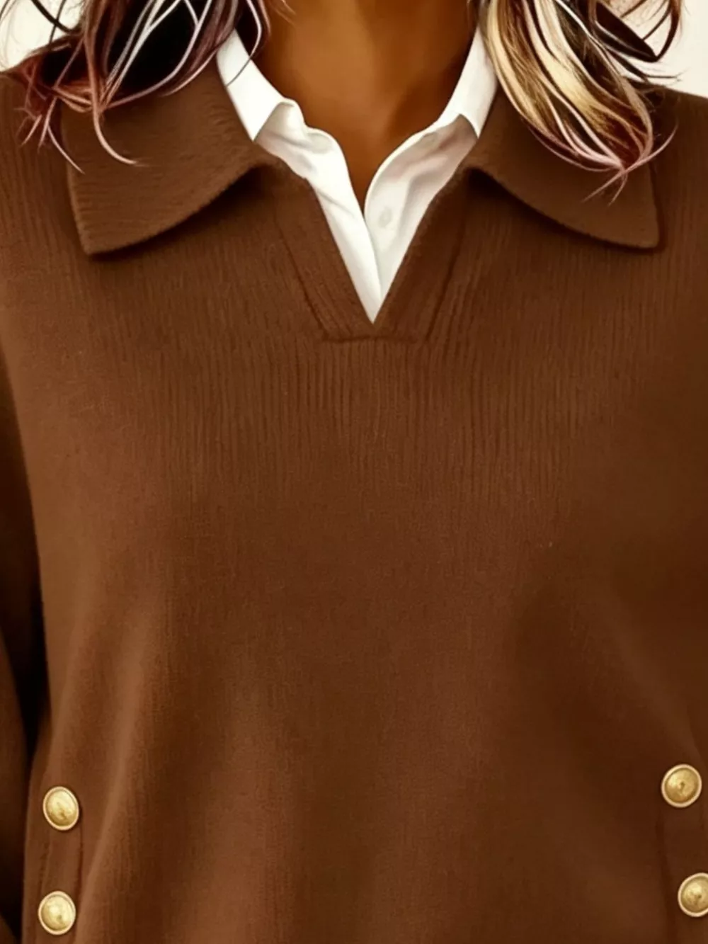 Chic Collared Decor-Button Sweater, image 14