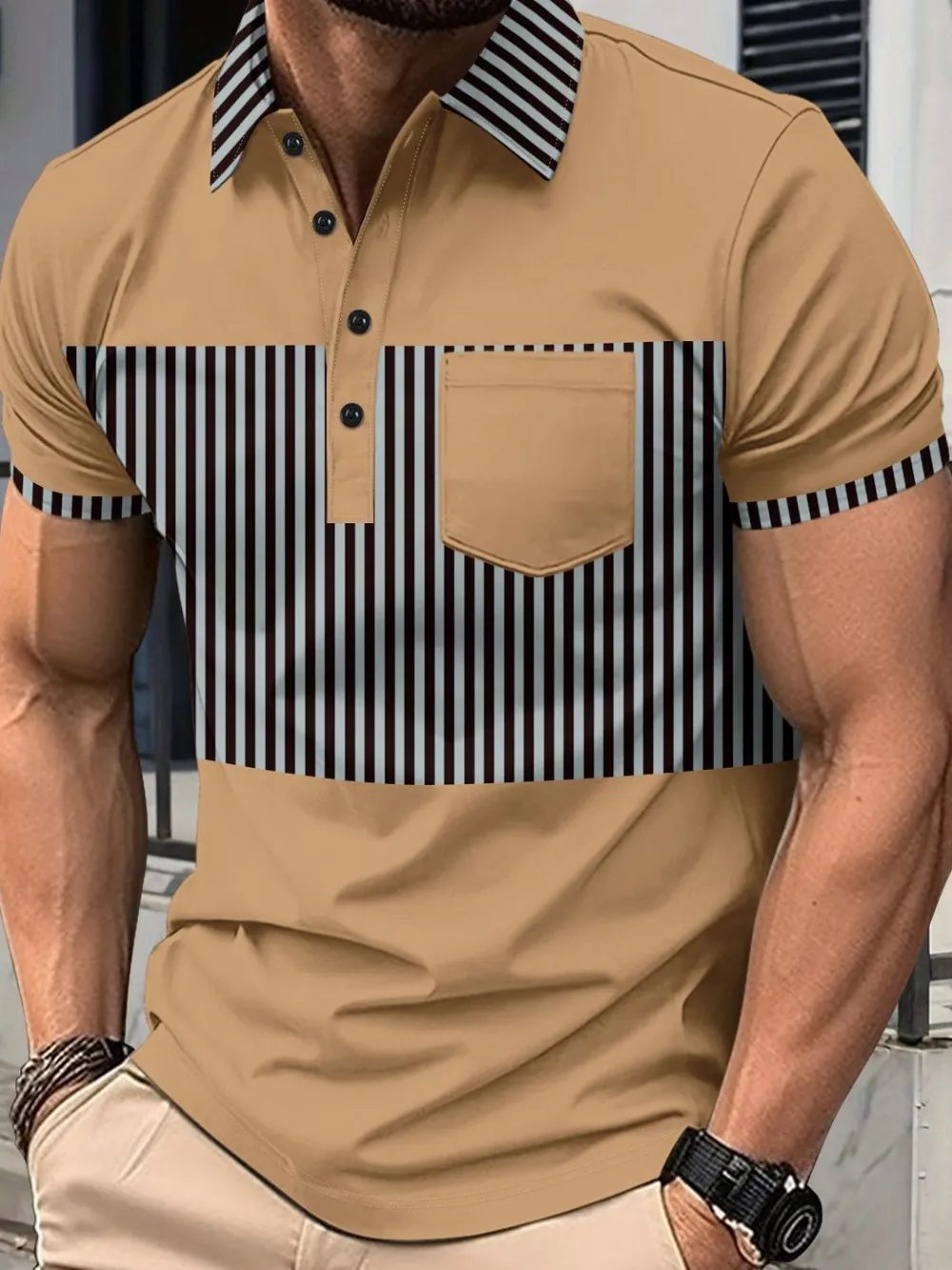 Men's Full Size Collared Contrast Striped Polo Plus Size, image 7