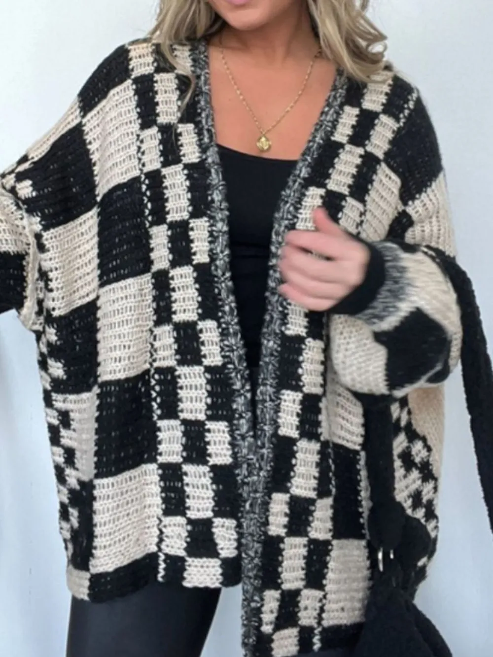 Plaid Open Front Long Sleeve Cardigan, image 12