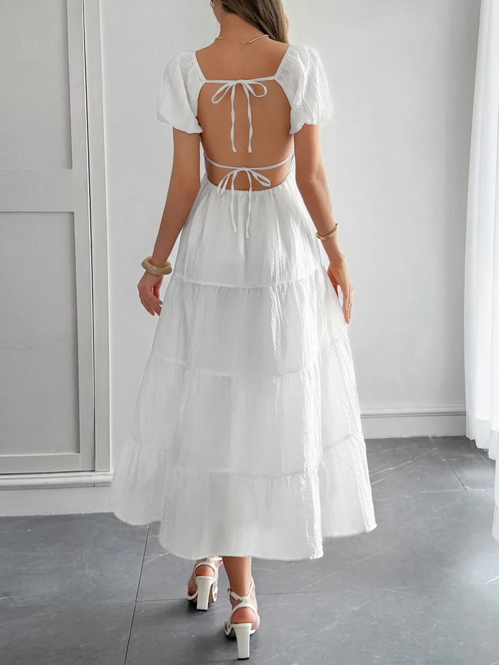 V-Neck Short Sleeve Midi Dress, image 4