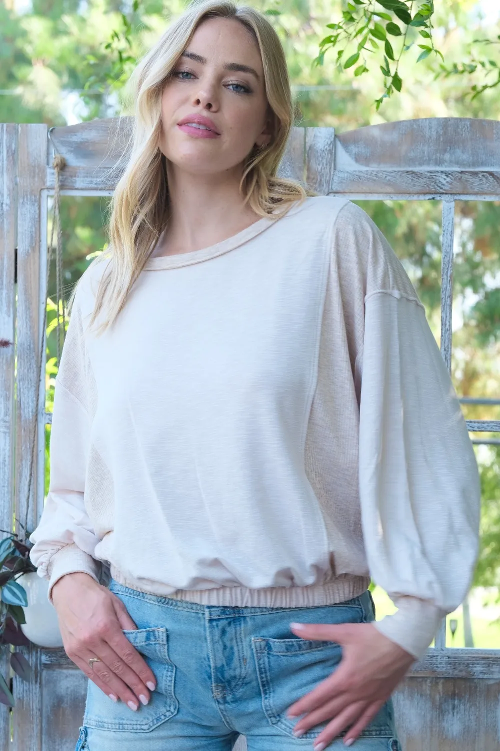 Rib and Two Tone Knit Mixed Top, image 3