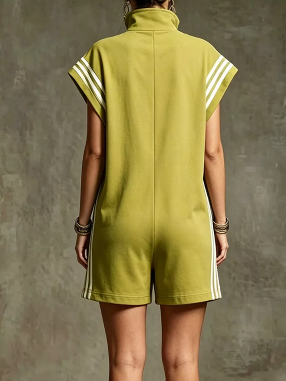 Striped Zip Front Short Sleeve Romper, image 15