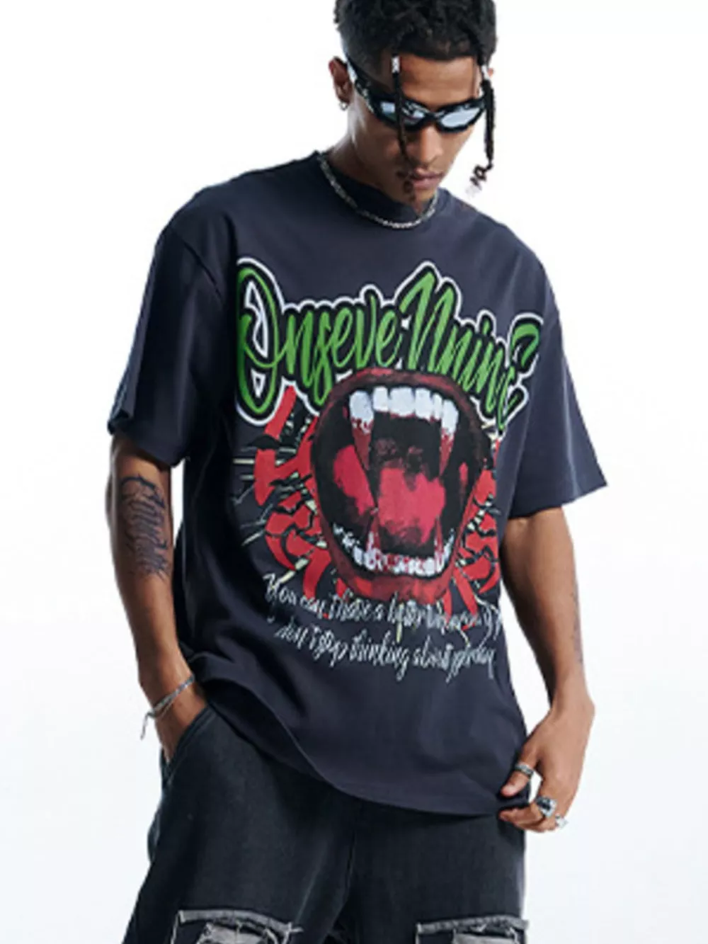 Men's Graphic Round Neck Oversized T-Shirt, image 2