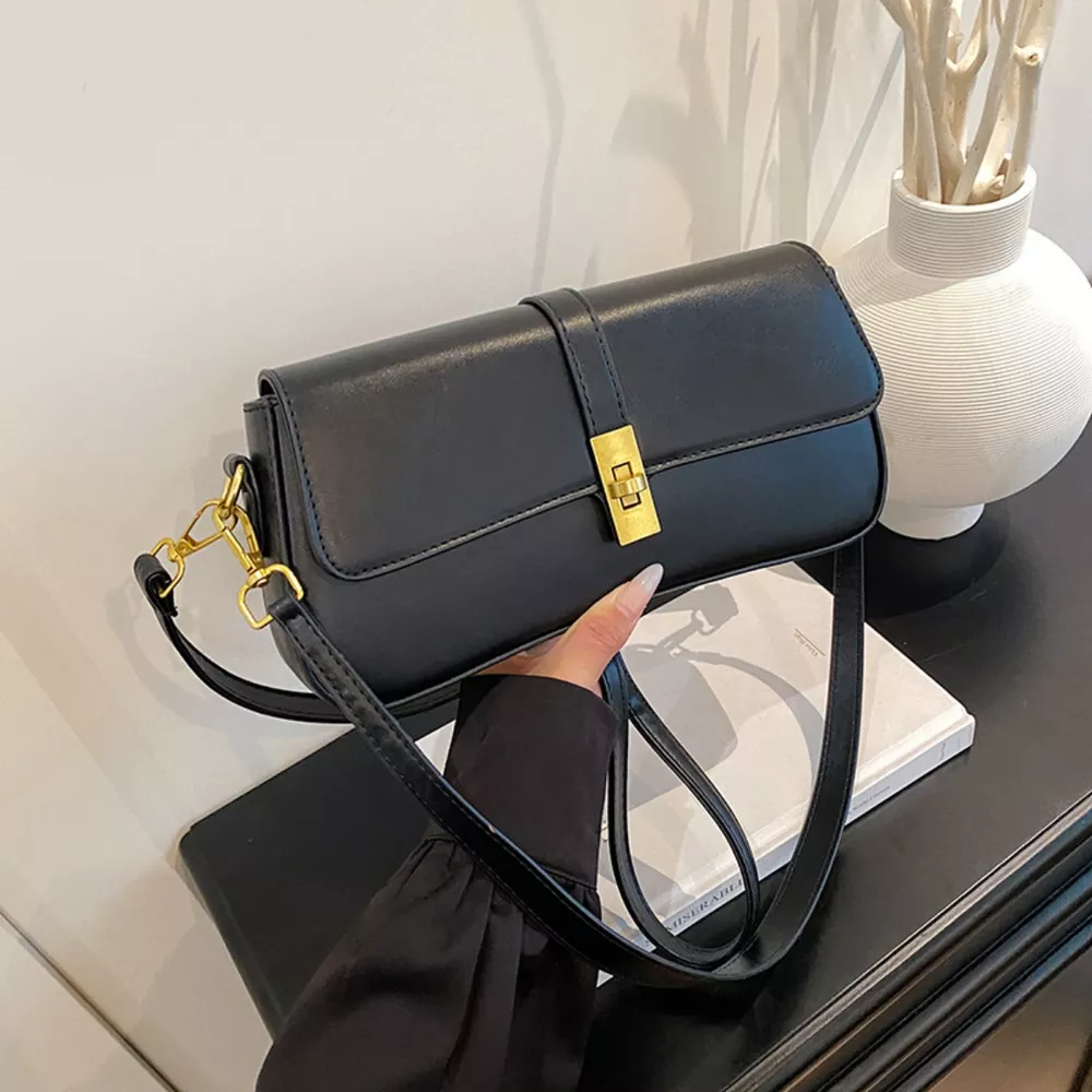 Rectangular Crossbody Bag with Golden Buckle, image 3