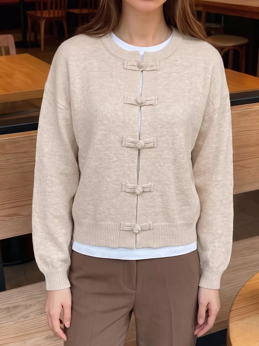 Button Up Dropped Shoulder Cardigan, image 2