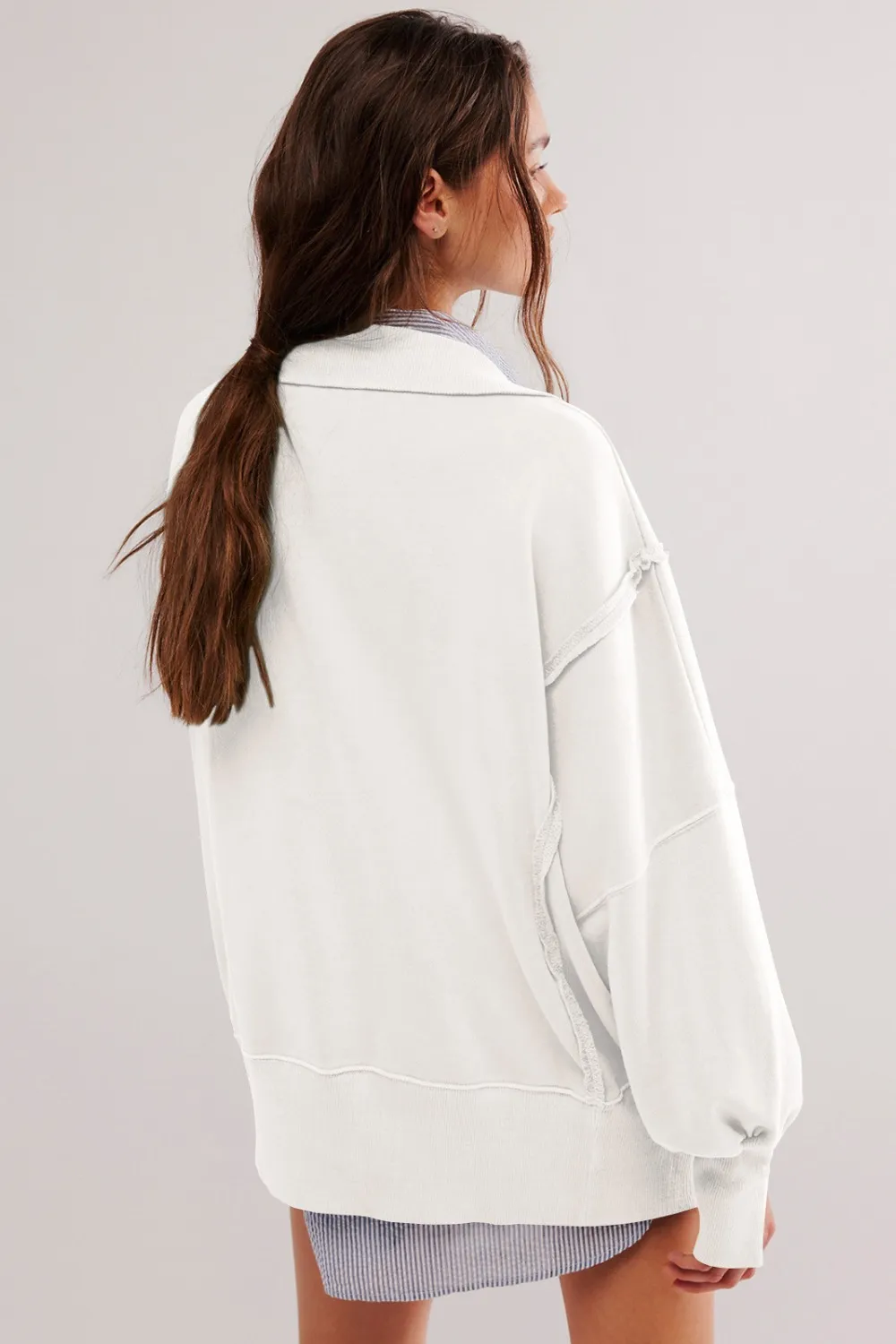 Exposed Seam Side Slit Long Sleeve Sweatshirt, image 6