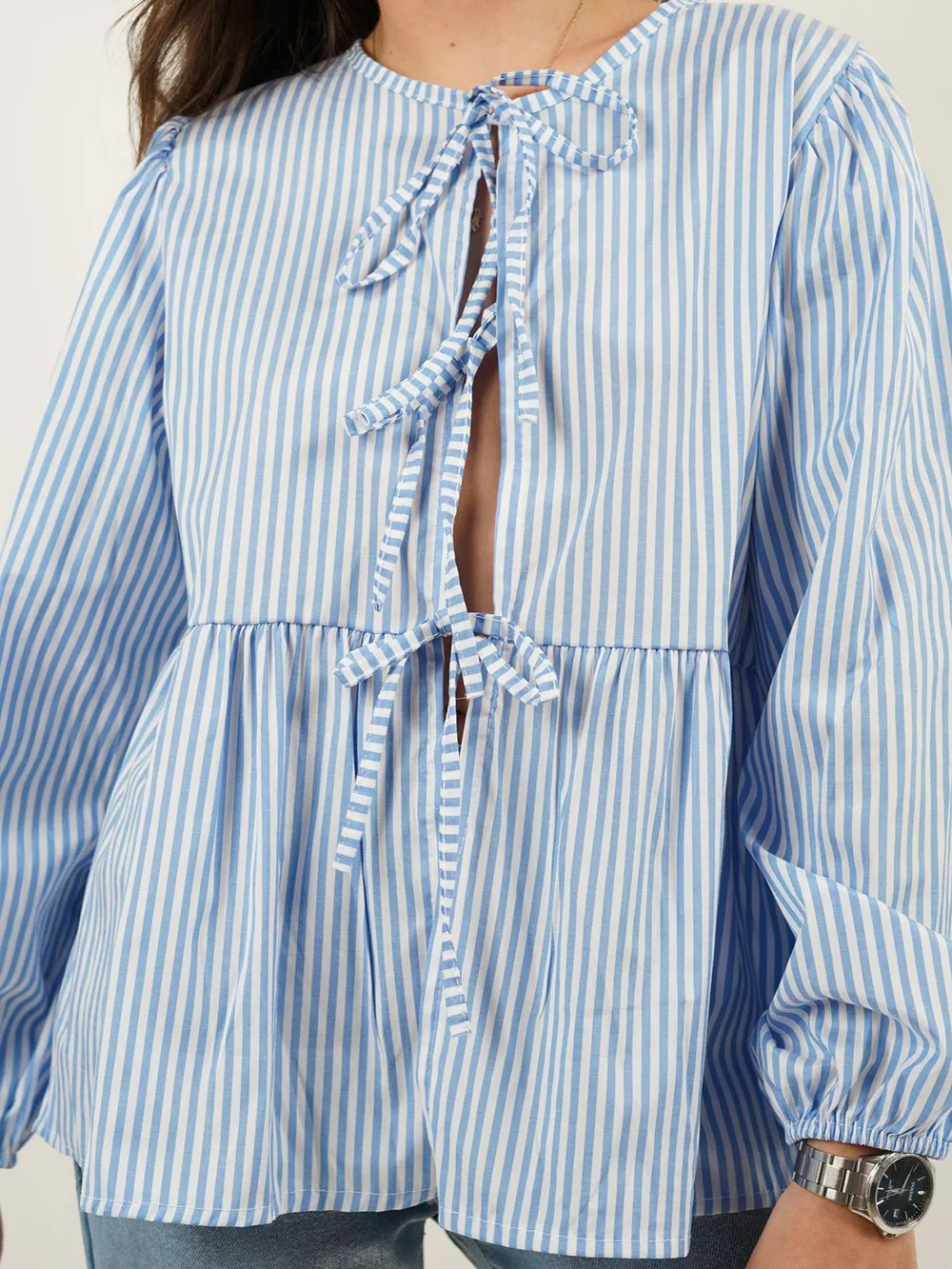 Tied Round Neck Long Sleeve Blouse, image 21