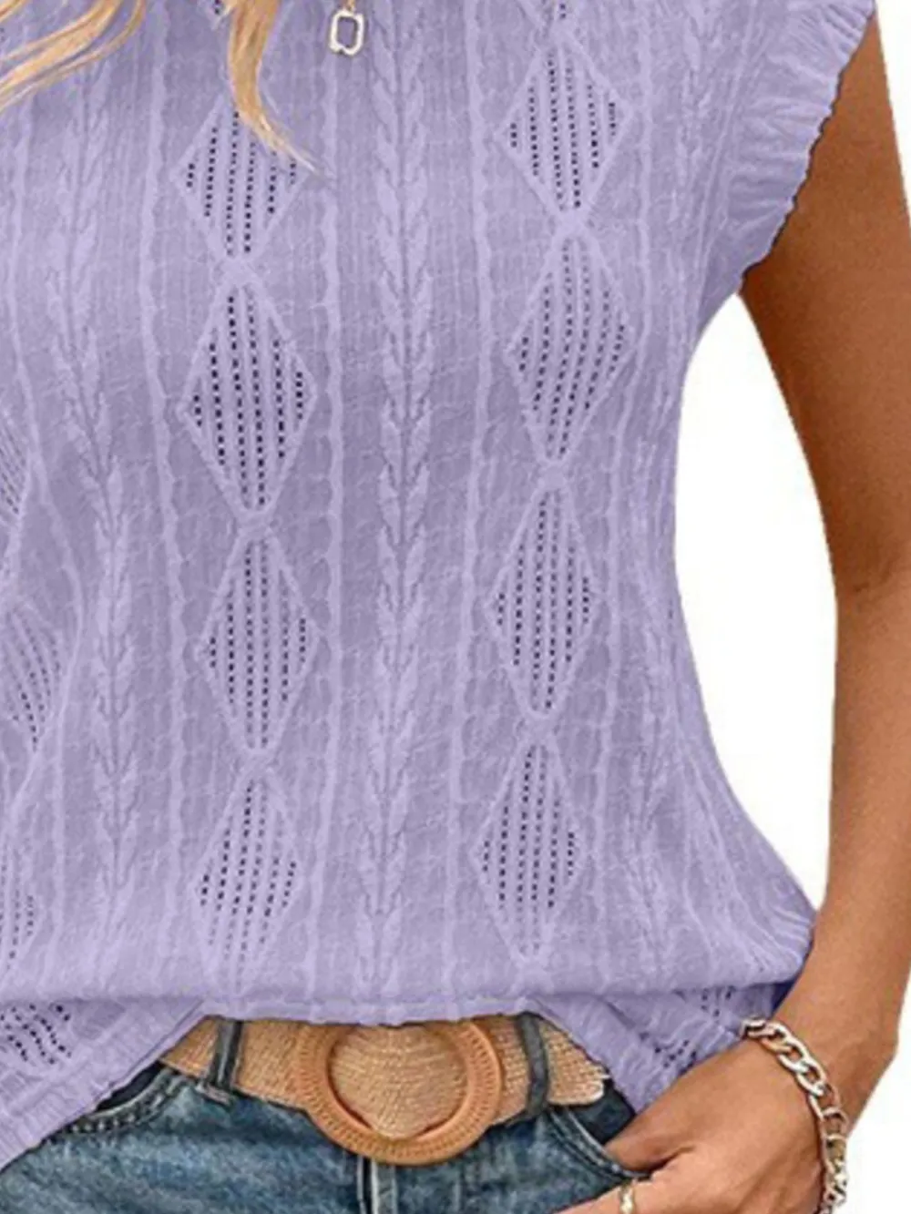 Openwork Round Neck Top, image 20