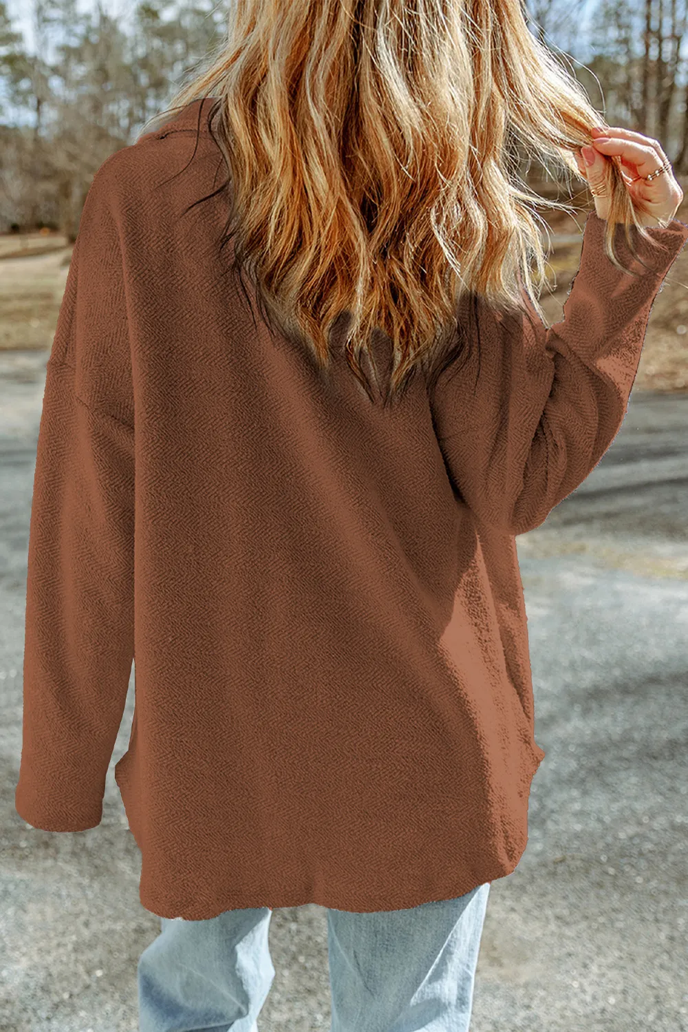 Pocketed Button Up Droppped Shoulder Jacket, image 3