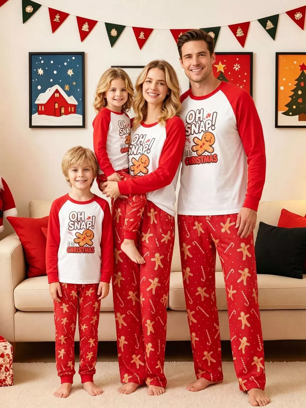 Family Matching Christmas Pajamas Set with Gingerbread Man Print, image 3