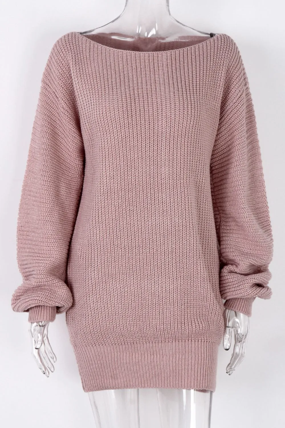 Boat Neck Long Sleeve Mini Sweater Dress, image 5