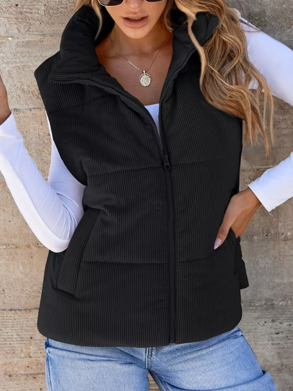 Corduroy Zip Up Vest Coat, image 2