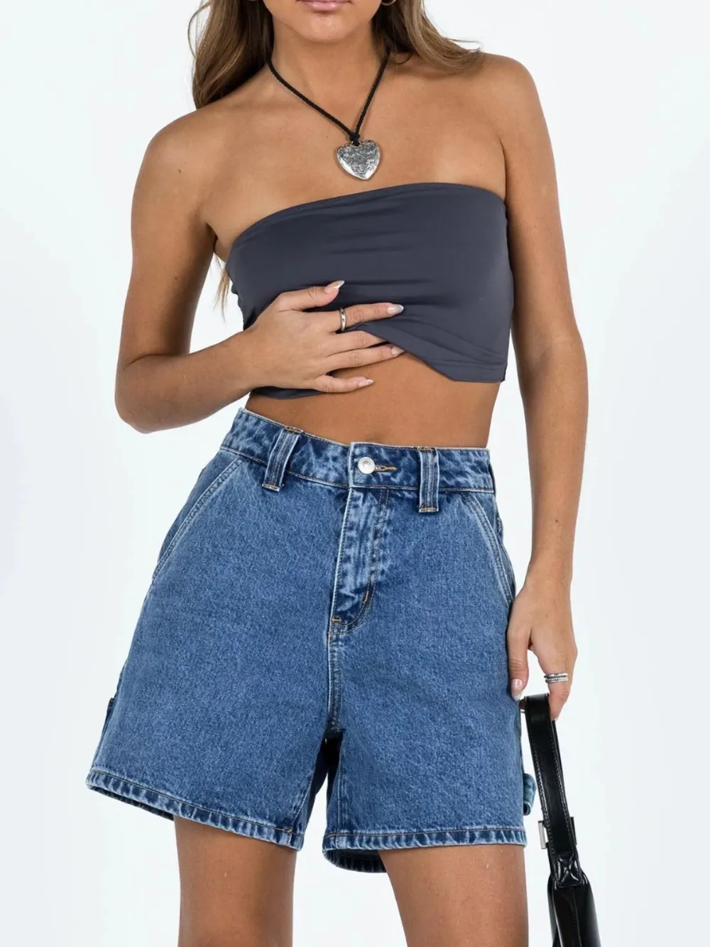 Washed High Rise Denim Shorts, image 15