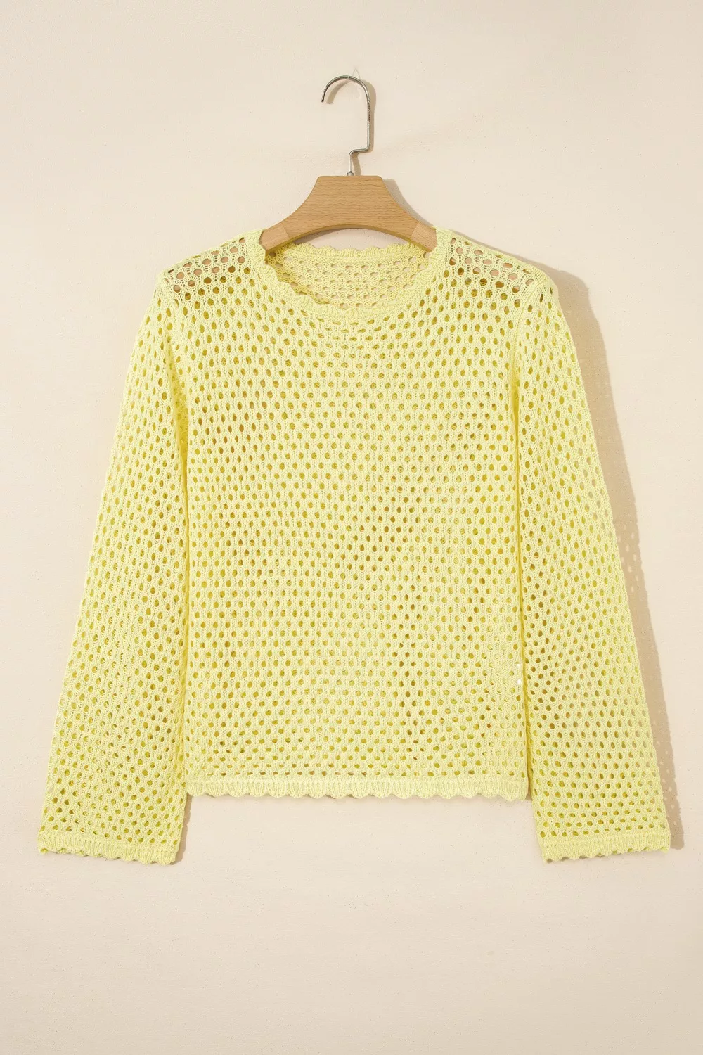 Scalloped Trim Hollow Out Knit Long Sleeve Top, image 4