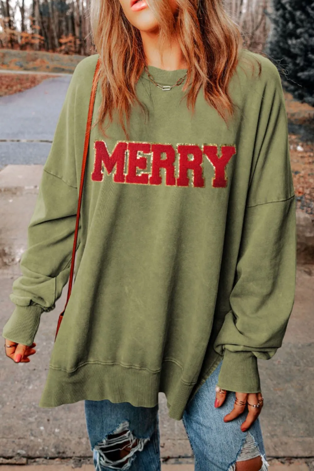 MERRY Side Slit Long Sleeve Sweatshirt, image 4