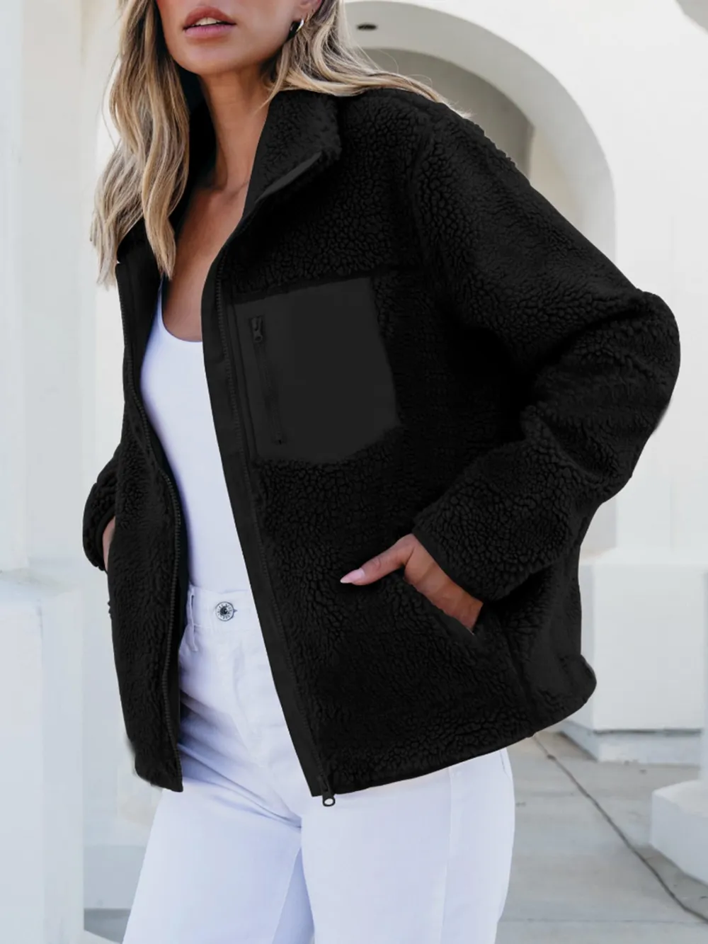 Zip Up Long Sleeve Plush Jacket, image 15
