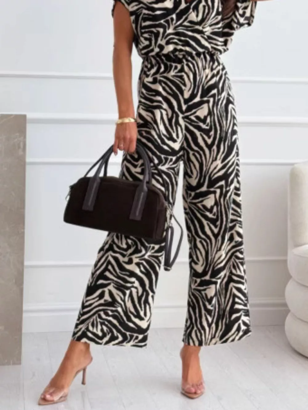 Zebra Print Wide Leg Jumpsuit, image 3