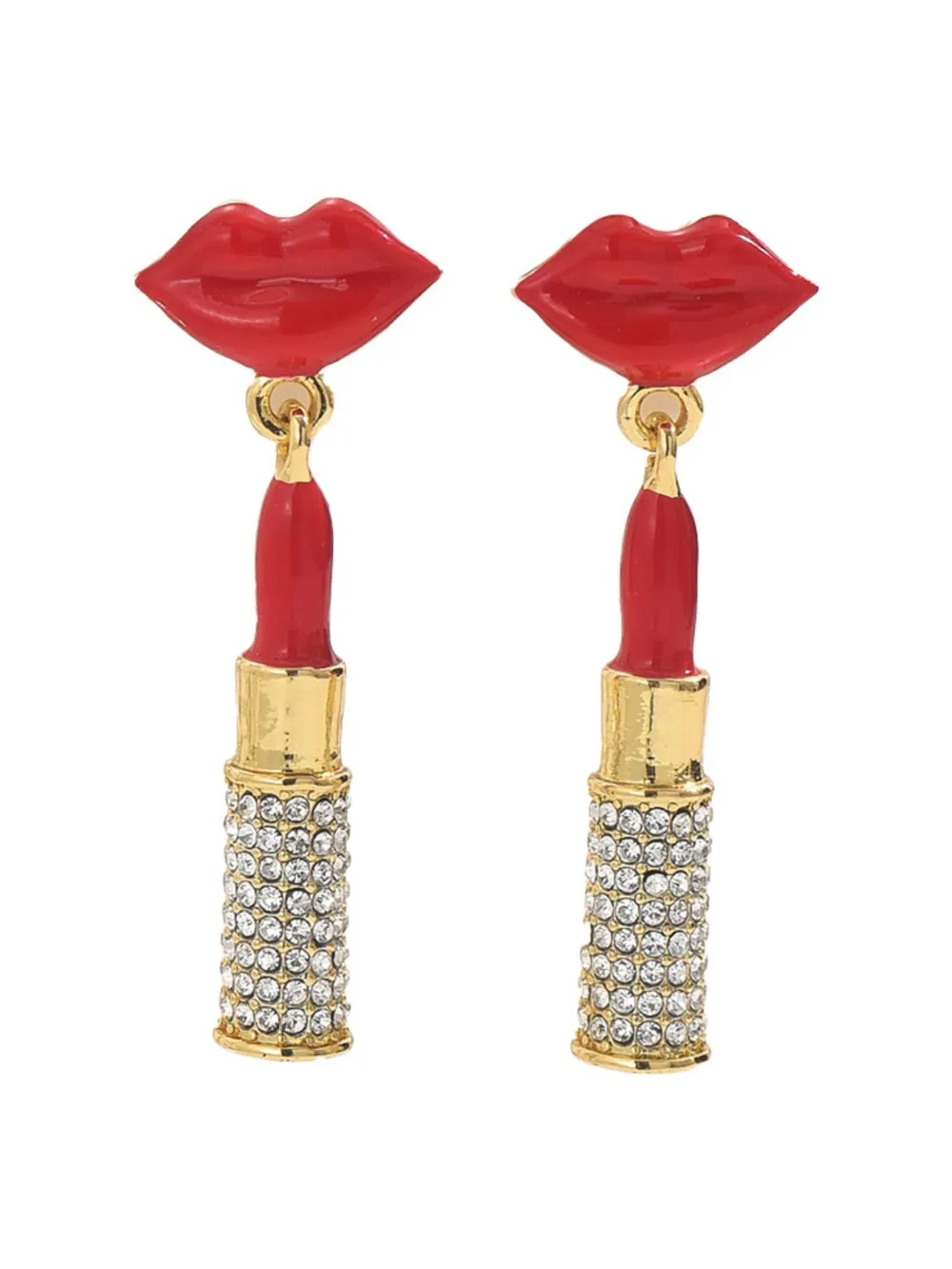 Stainless Steel Resin Lips Lipstick Rhinestone Earrings, image 4