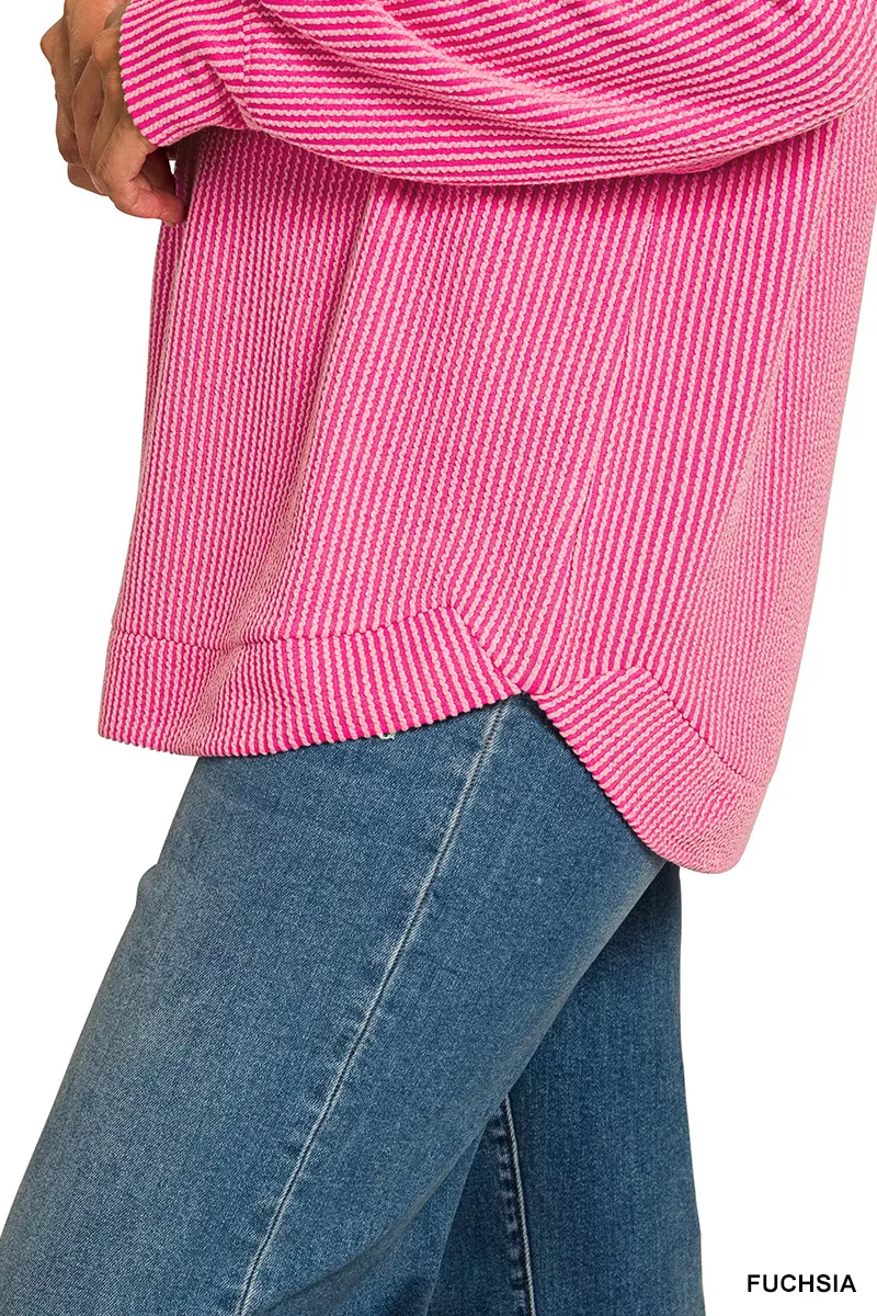 Full Size Raised Rib Round Neck Long Sleeve Top Plus Size, image 6