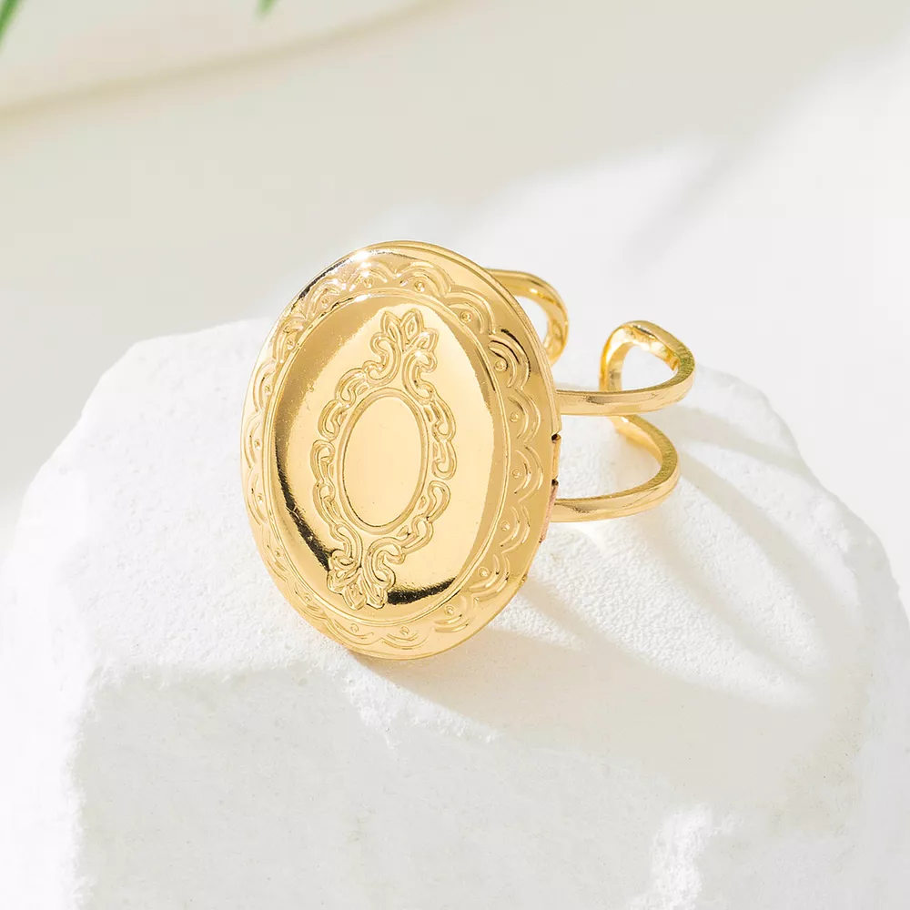 18K Gold-Plated Open Engraved Ring, image 3